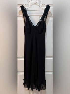 NWT La Redoute Creation 100% Silk Strappy Black Dress Size 4 Tiered Luxury LBD